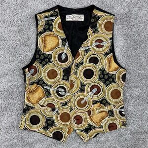 VTG Bayou Wear Vest Men's M Coffee Cup Pastry AOP Waistcoat Made In USA Rayon